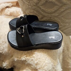 SHEIN Black Slip-On Platform Mules with Silver Accent